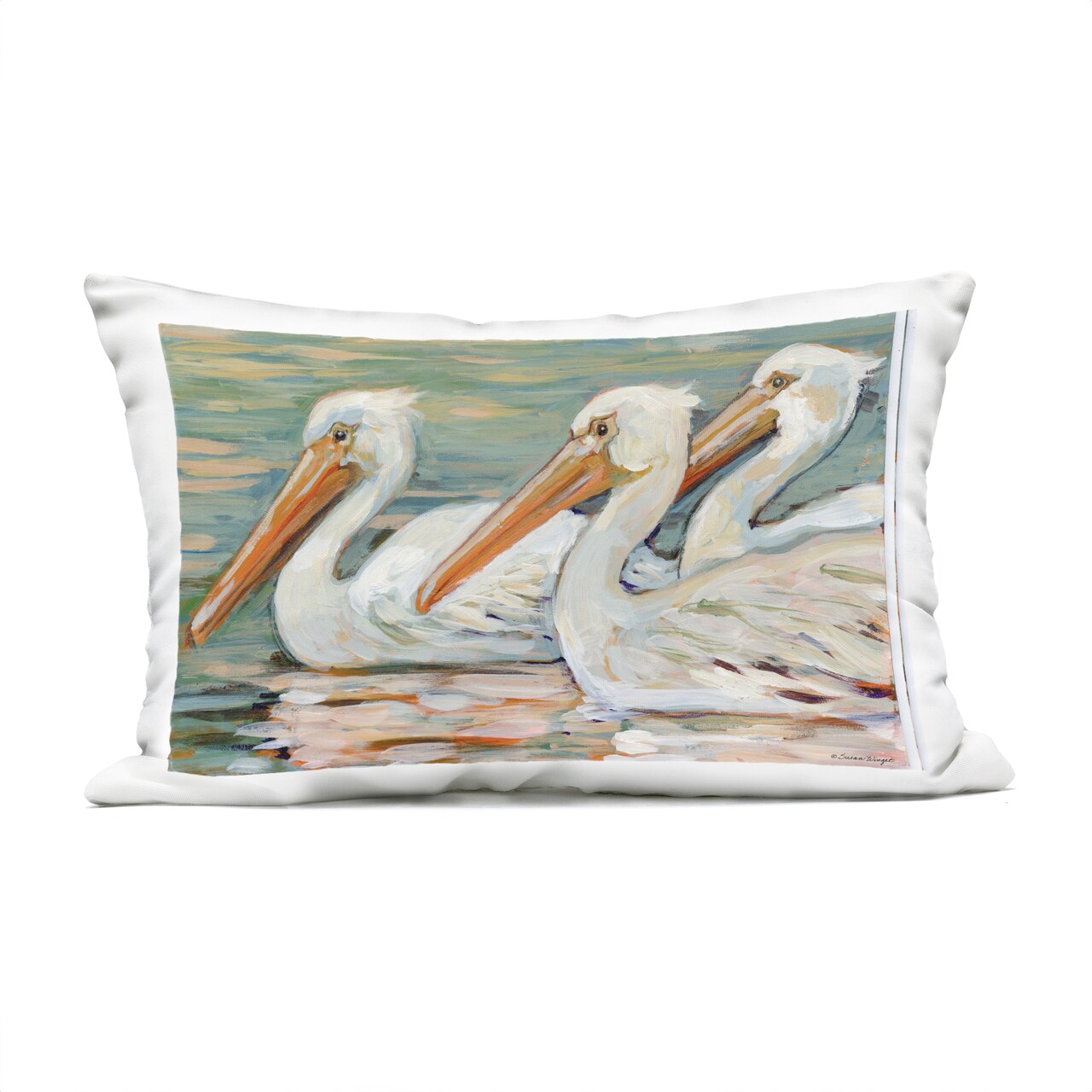 Stupell Industries Pelican Trio Pond Reflection Outdoor Printed Pillow, design by Susan Winget, 14 x 7 x 20